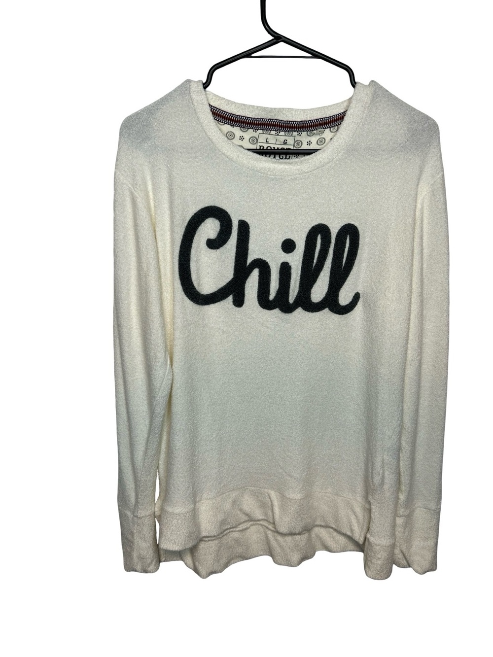 Chill Script Pullover Sweater - White Dark Gray Letters